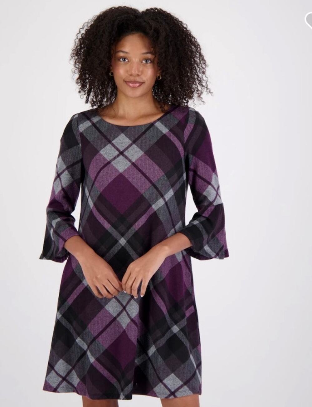 Jessica Howard JH Bell Sleeve A-line Lined Plaid Dress Purple Gray Plus 3X